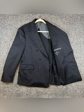 Greyson Mens 44 Sequoia Black Double-Breasted Performance Blazer Tailored